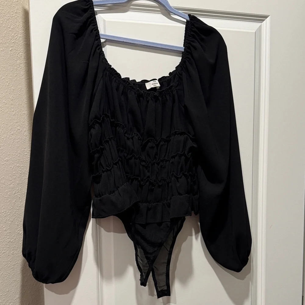 Entro Black Ruffled Bodysuit - Picture 1 of 5